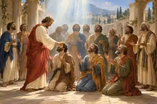 Paul prays with the Ephesian disciples as nonfigurative spiritual light fills their joyful gathering.