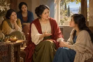 A gentle East Asian woman speaks with quiet confidence to an attentive gathering.