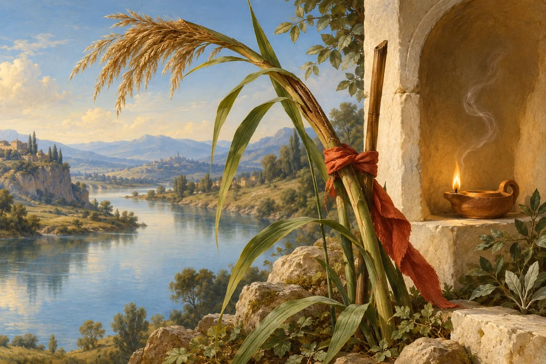 A bent reed is gently supported beside a sheltered lamp whose small flame still burns.